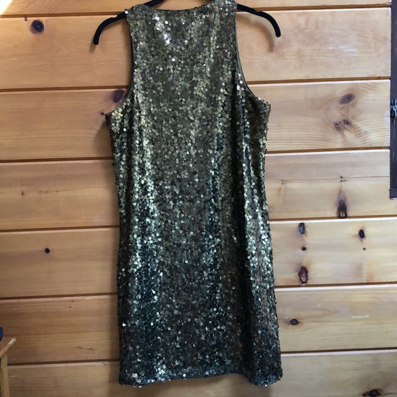Vince Camuto Gold Green Sequin Dress Sheath S - Picture 2 of 9